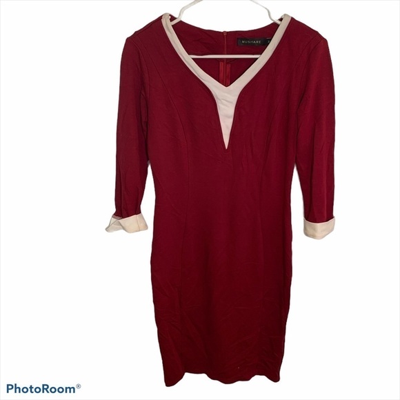 Mushare Midi Ponte Sheath Dress Crimson Cream - Picture 1 of 11
